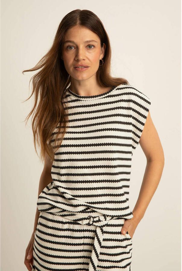 Expresso gestreepte top gebreid beige