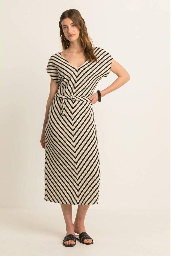 Expresso gestreepte zomerjurk beige