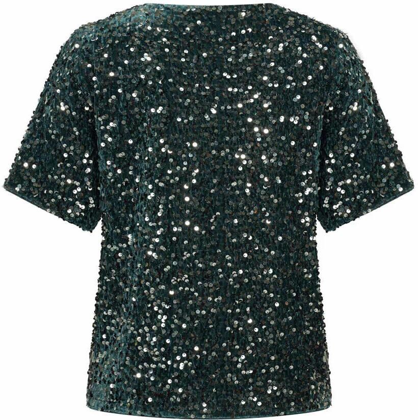 Expresso glitter top donkergroen met pailletten - Foto 2