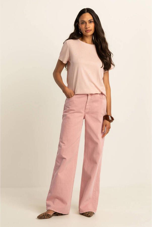 Expresso high waist wide leg jeans lichtroze