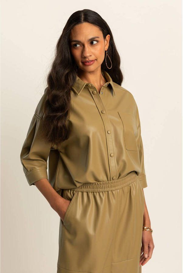 Expresso imitatieleren blouse bruin