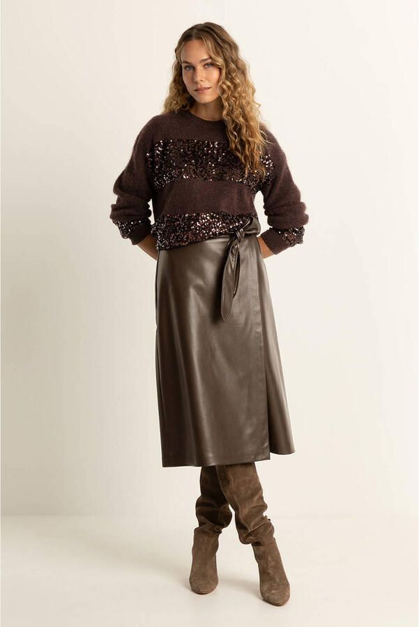 Expresso imitatieleren rok donkerbruin
