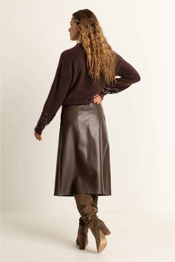 Expresso imitatieleren rok donkerbruin - Foto 3