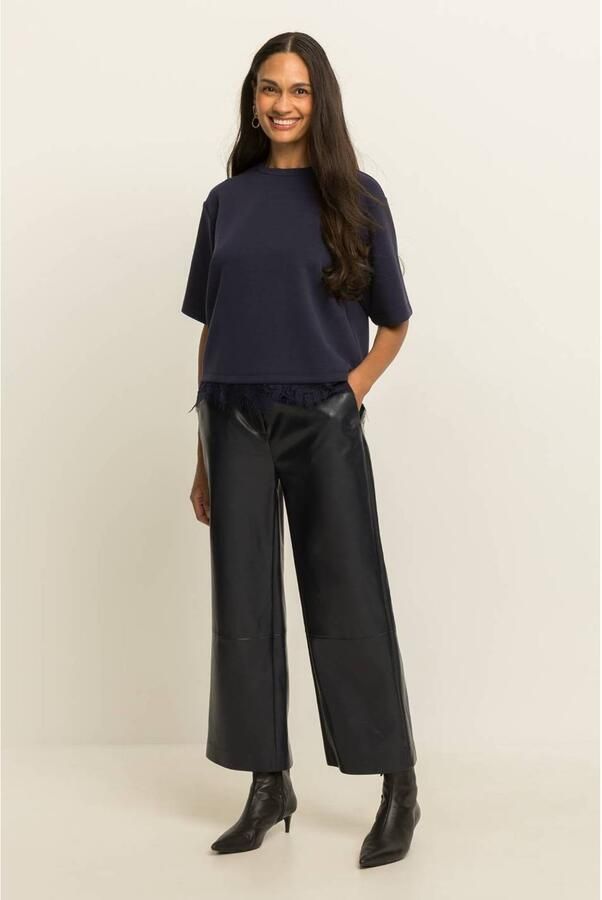 Expresso imitatieleren straight leg pantalon donkerblauw