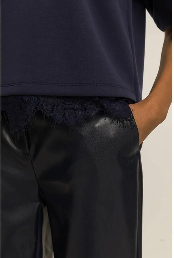 Expresso imitatieleren straight leg pantalon donkerblauw - Foto 2