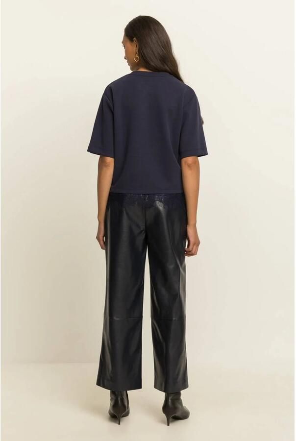 Expresso imitatieleren straight leg pantalon donkerblauw - Foto 3