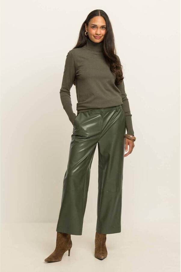 Expresso imitatieleren straight leg pantalon olijfgroen - Foto 2