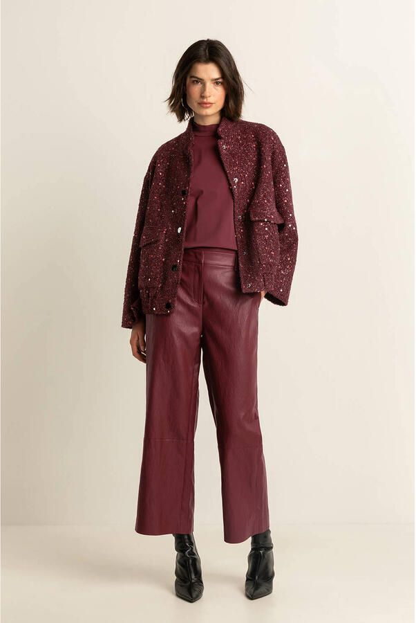 Expresso imitatieleren wide leg high waist culotte donkerrood