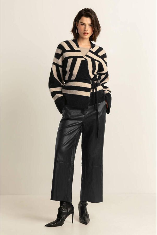 Expresso imitatieleren wide leg high waist culotte zwart