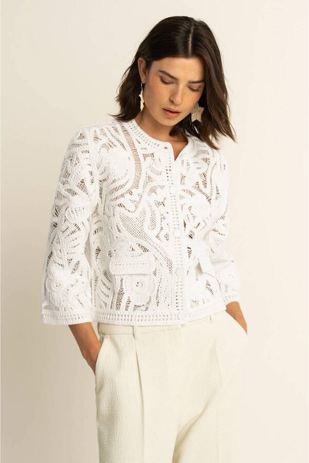 Expresso kanten gebreid vest ecru
