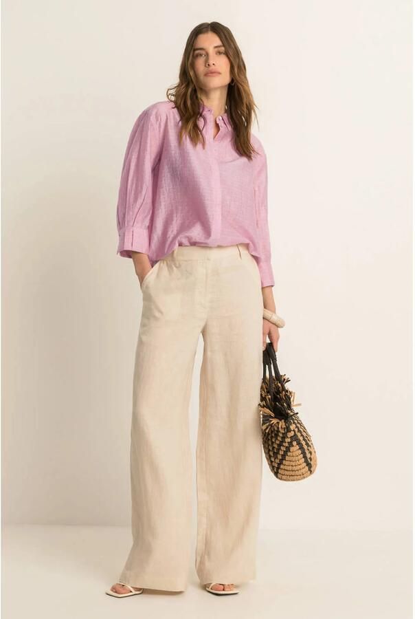 Expresso linnen broek wide leg beige