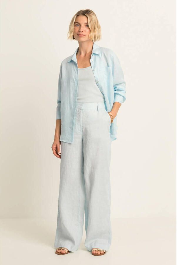 Expresso linnen broek wide leg lichtblauw