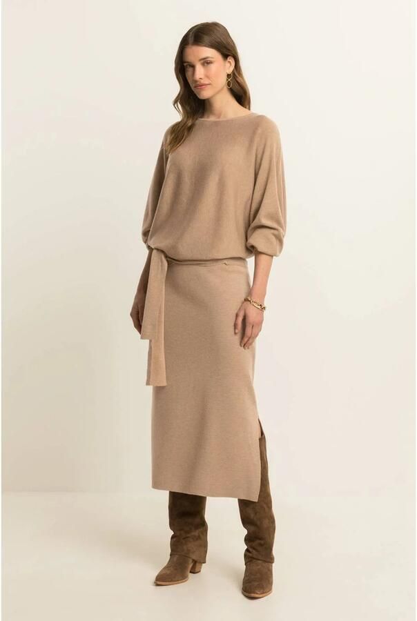 Expresso midi rok met split en wol lichtbruin