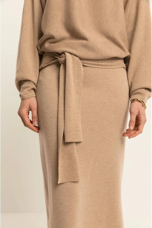 Expresso midi rok met split en wol lichtbruin - Foto 2