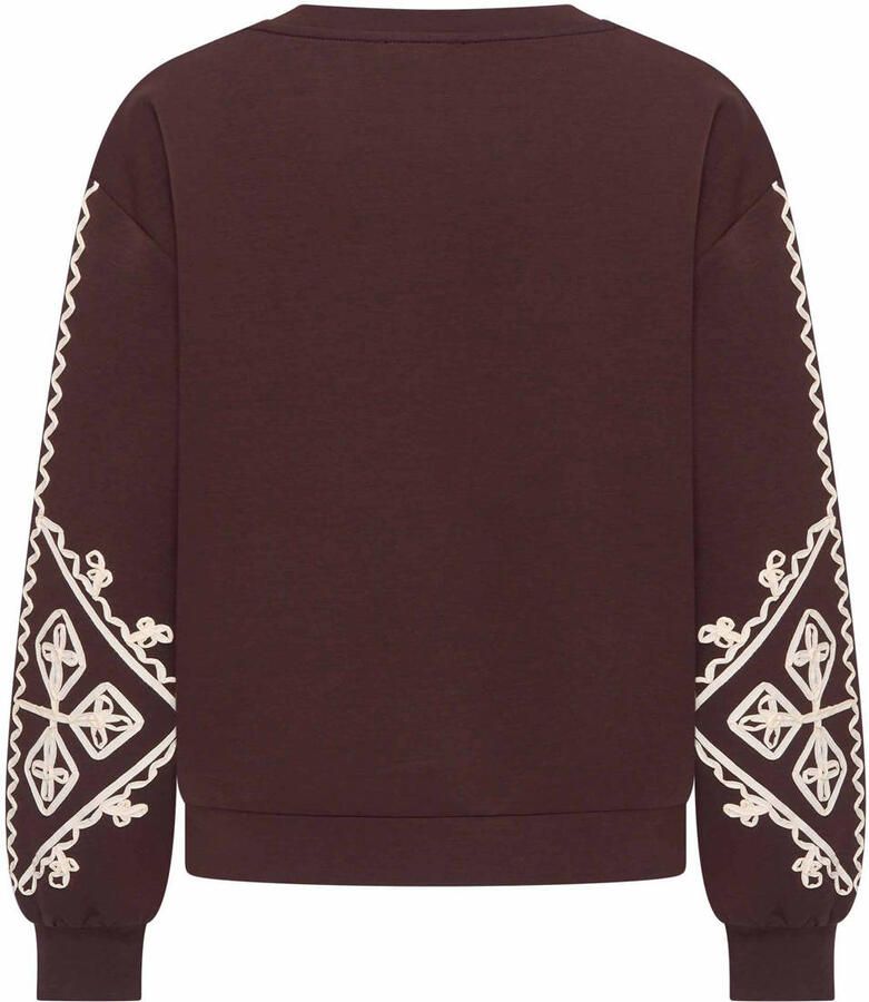 Expresso oversized sweater met borduursels donkerbruin