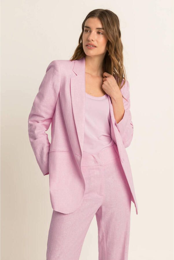 Expresso regular blazer met linnen lichtroze