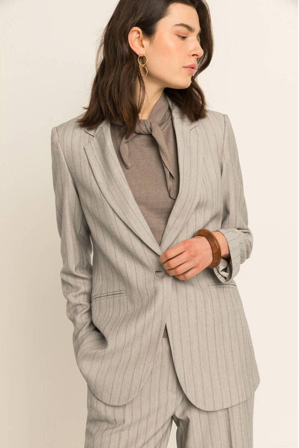 Expresso regular fit blazer met krijtstreep grijs