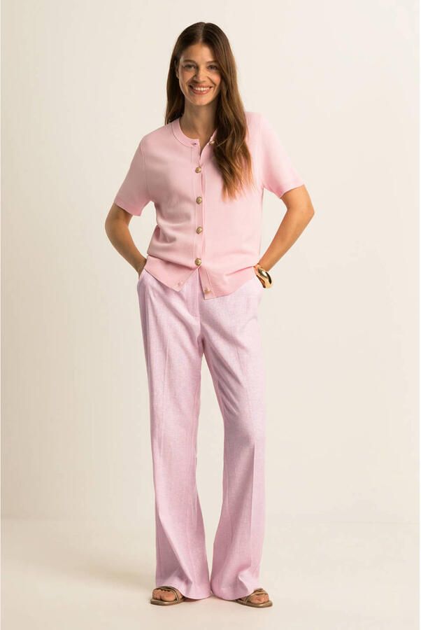 Expresso regular waist flared broek met linnen lichtroze