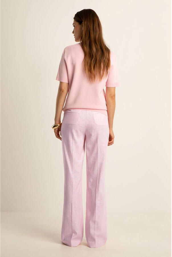 Expresso regular waist flared broek met linnen lichtroze - Foto 2