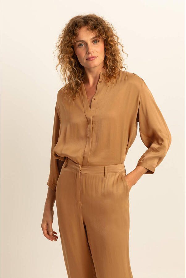Expresso satijnen blouse camel - Foto 3