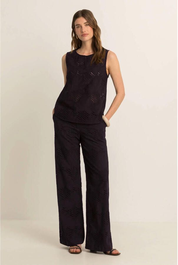 Expresso straight fit casual broek broderie zwart