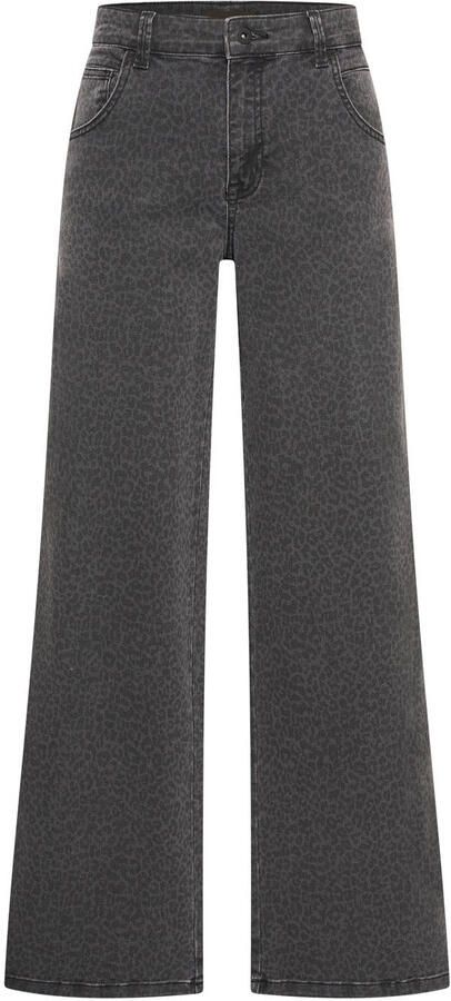 Expresso straight jeans met panterprint zwart grijs