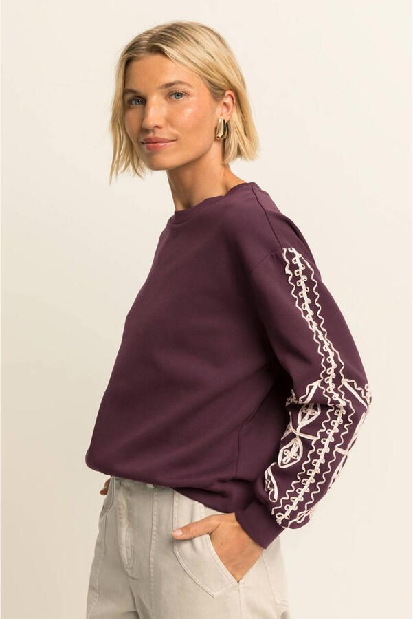 Expresso sweater met borduursels roodbruin - Foto 3