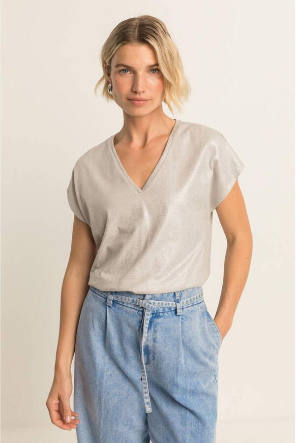 Expresso T-shirt met lurex lichtgrijs