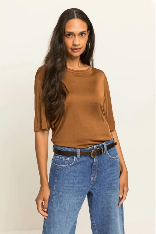 Expresso top met glitters camel