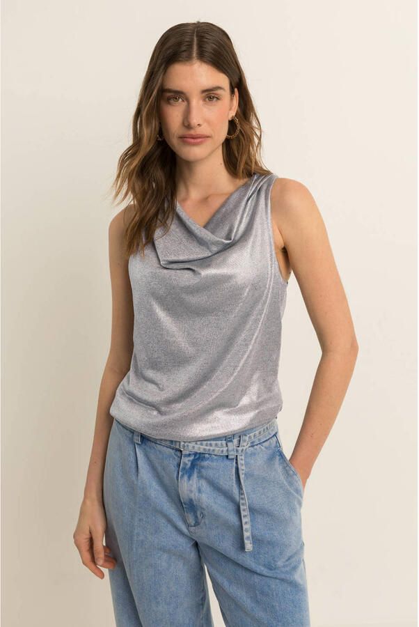 Expresso top met lurex zilver