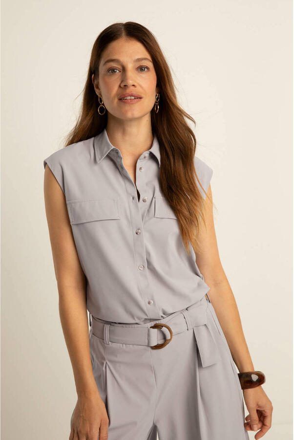 Expresso travelstof blouse lichtgrijs