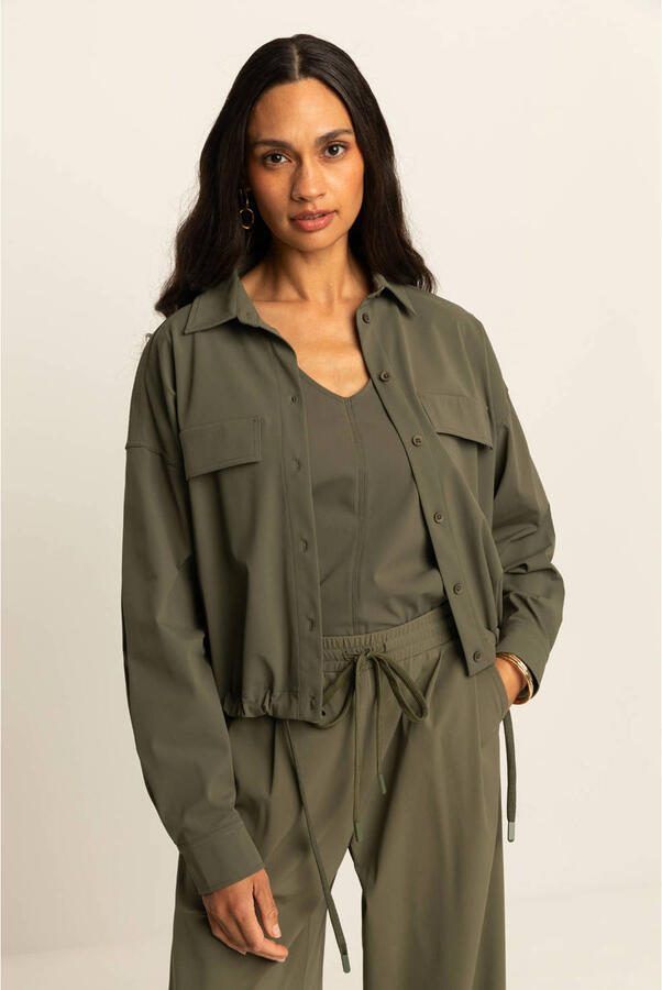 Expresso travelstof blouse olijfgroen