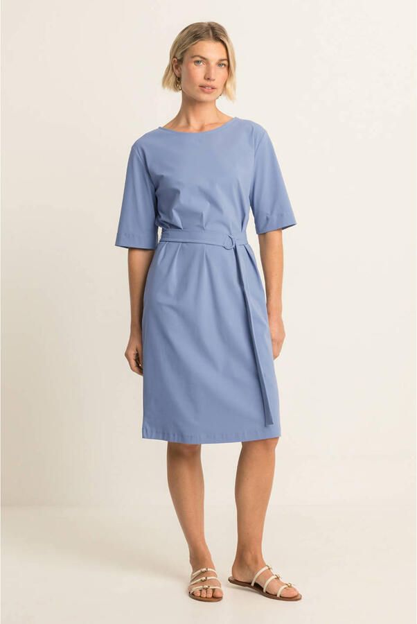 Expresso travelstof midi jurk met ceintuur lichtblauw - Foto 3