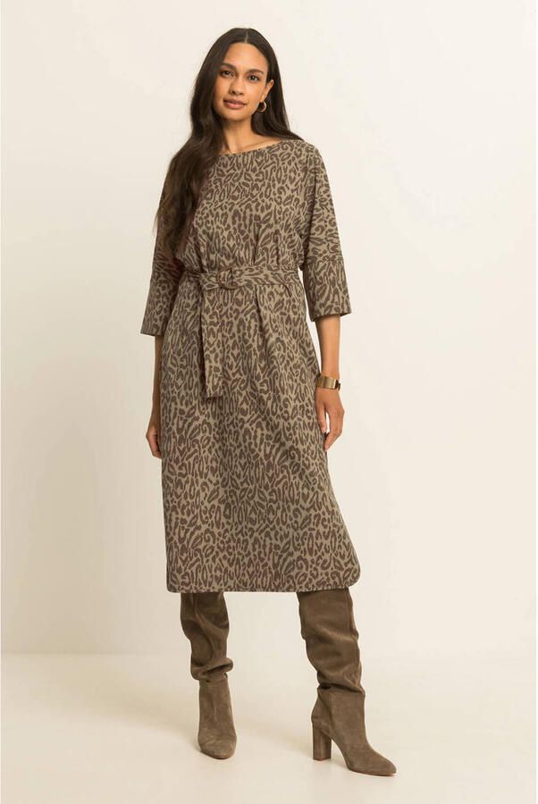 Expresso travelstof midi jurk met panterprint bruin - Foto 2