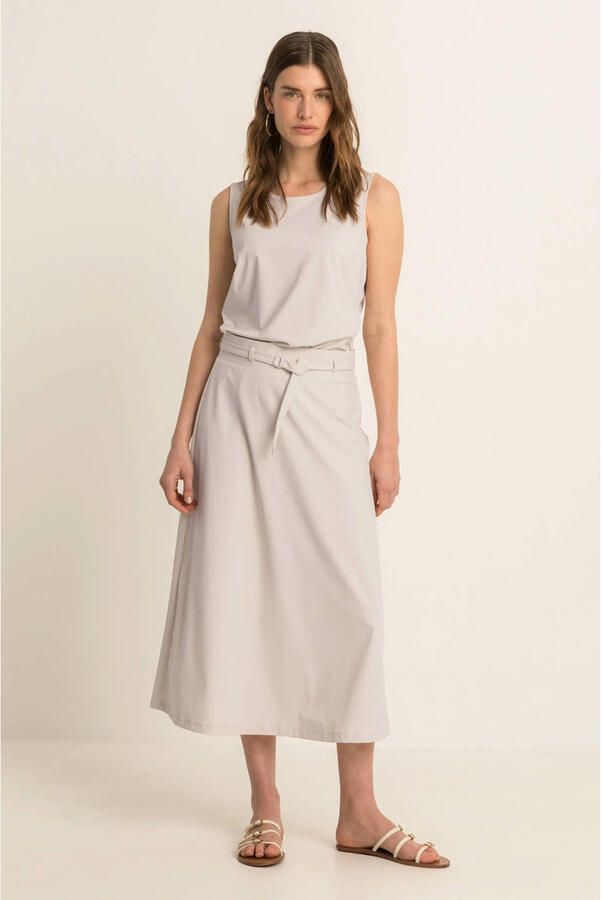 Expresso travelstof midi rok met ceintuur beige