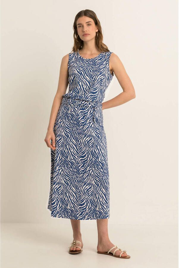 Expresso travelstof midi rok met ceintuur en print blauw