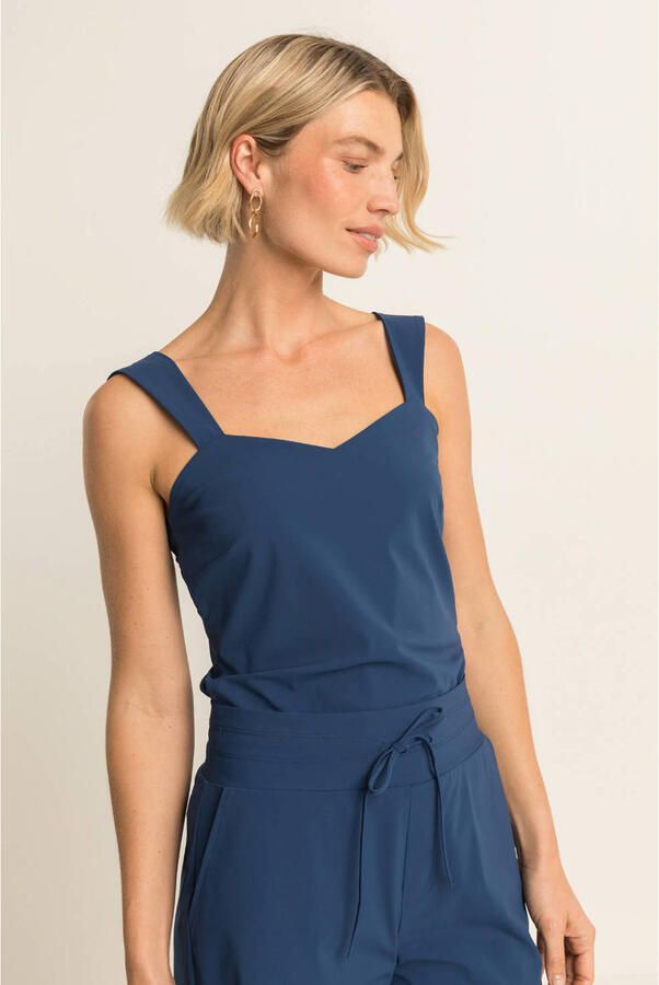 Expresso travelstof spaghettitop blauw