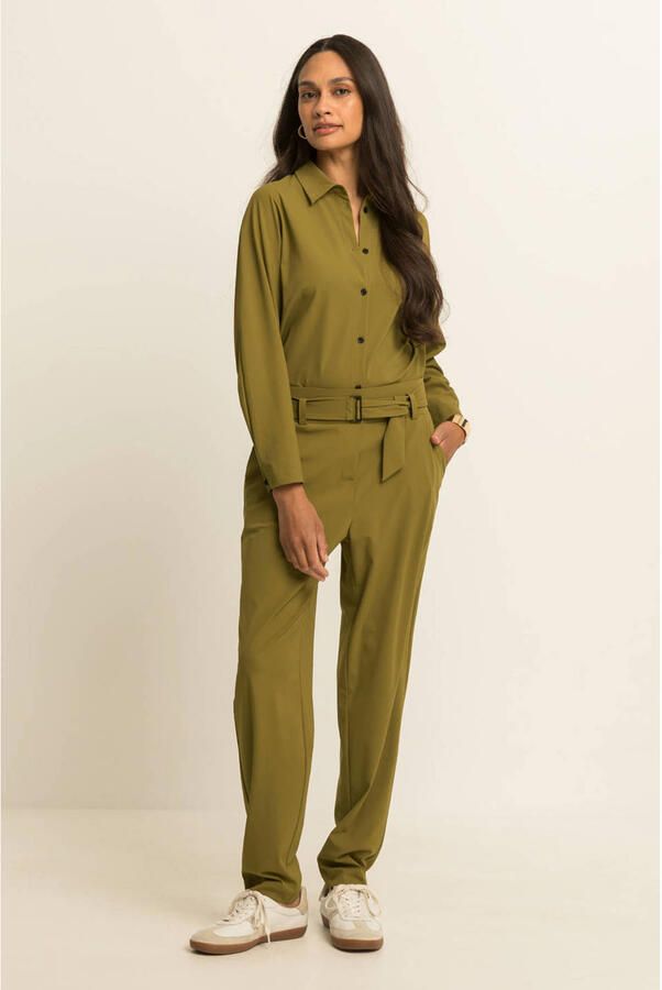 Expresso travelstof tapered broek groen