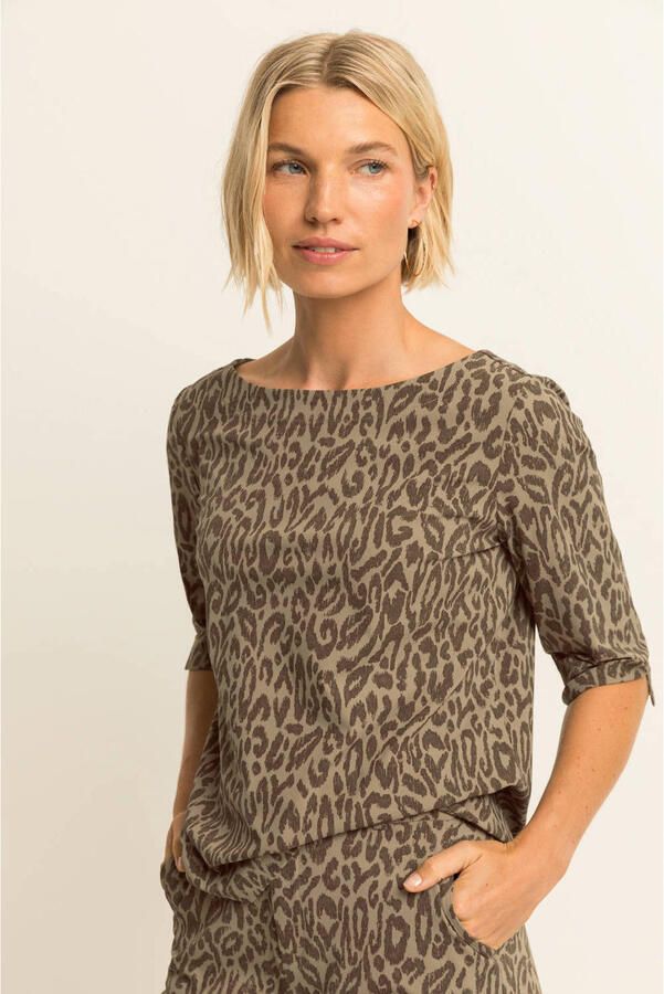Expresso travelstof top met panterprint bruin