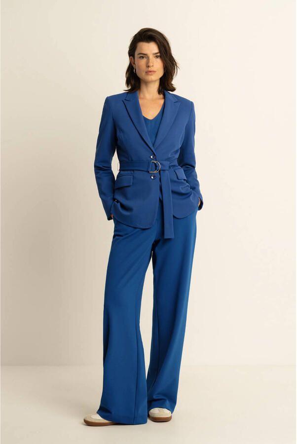Expresso travelstof wide leg broek blauw