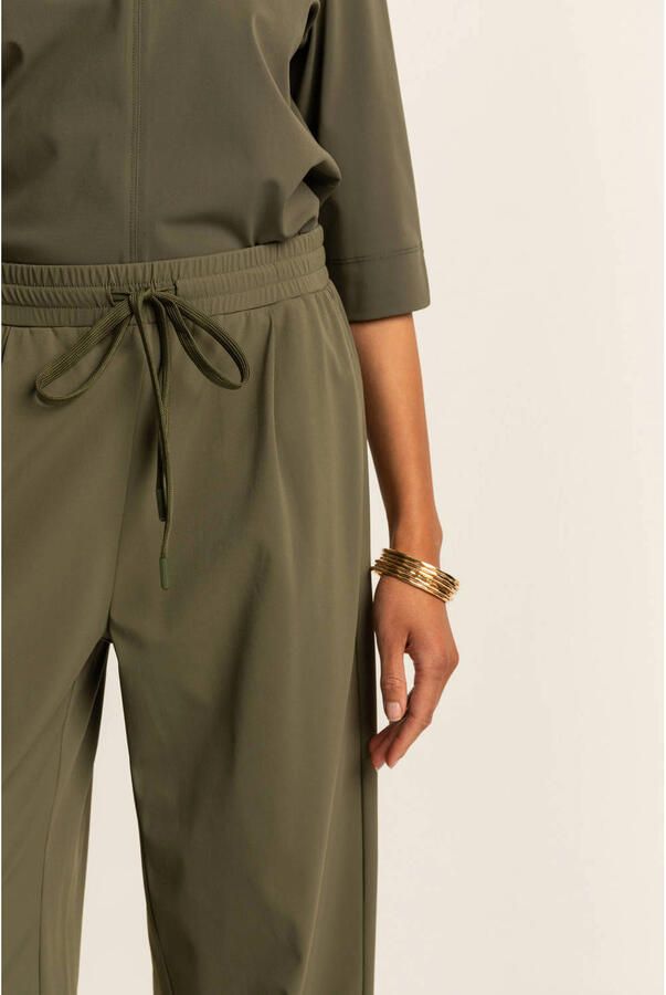 Expresso travelstof wide leg high waist casual broek olijfgroen