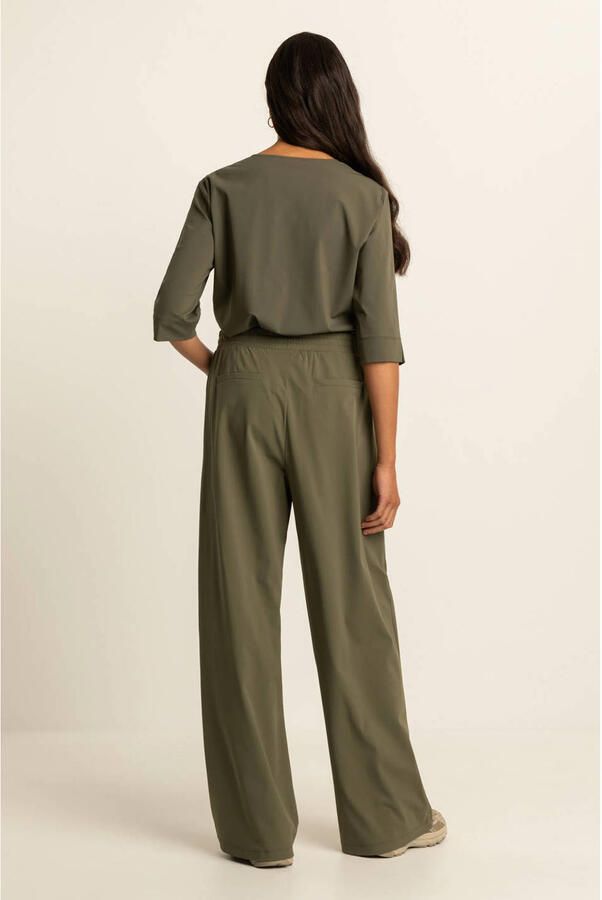 Expresso travelstof wide leg high waist casual broek olijfgroen - Foto 2