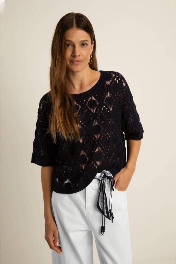 Expresso trui crochet zwart