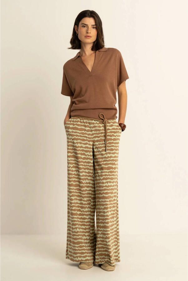 Expresso wide leg broek bruin travelstof