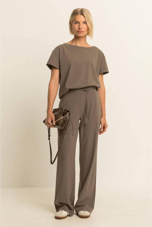 Expresso wide leg broek met ceintuur lichtbruin
