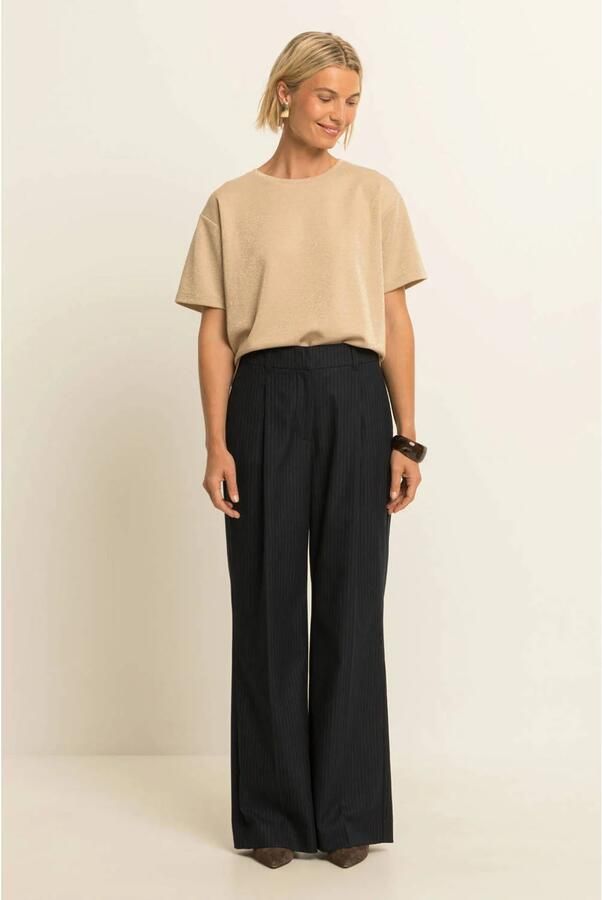 Expresso wide leg broek met krijtstreep blauw ecru - Foto 3