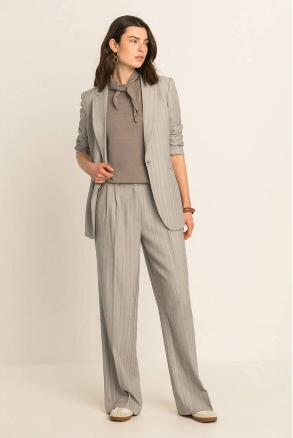Expresso wide leg broek met krijtstreep grijs