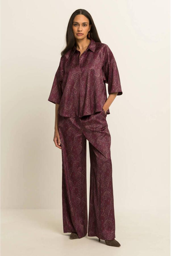 Expresso wide leg broek met paisley donkerrood