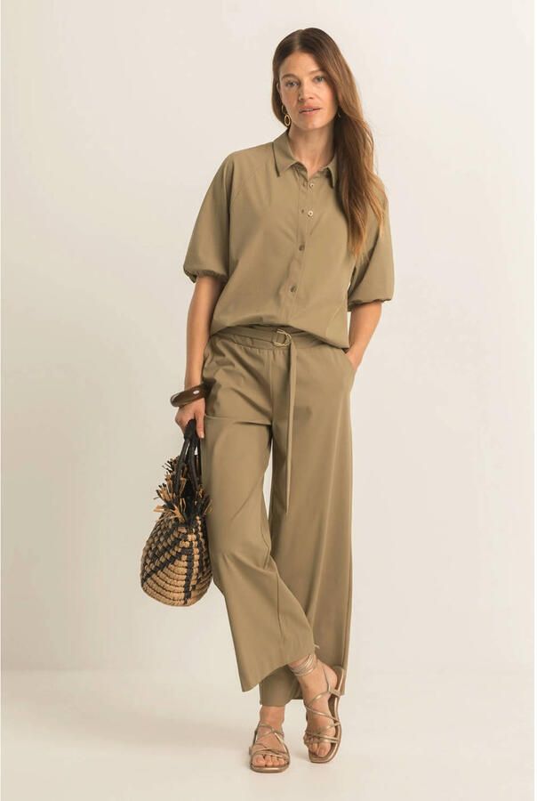 Expresso wide leg broek travelstof kakigroen