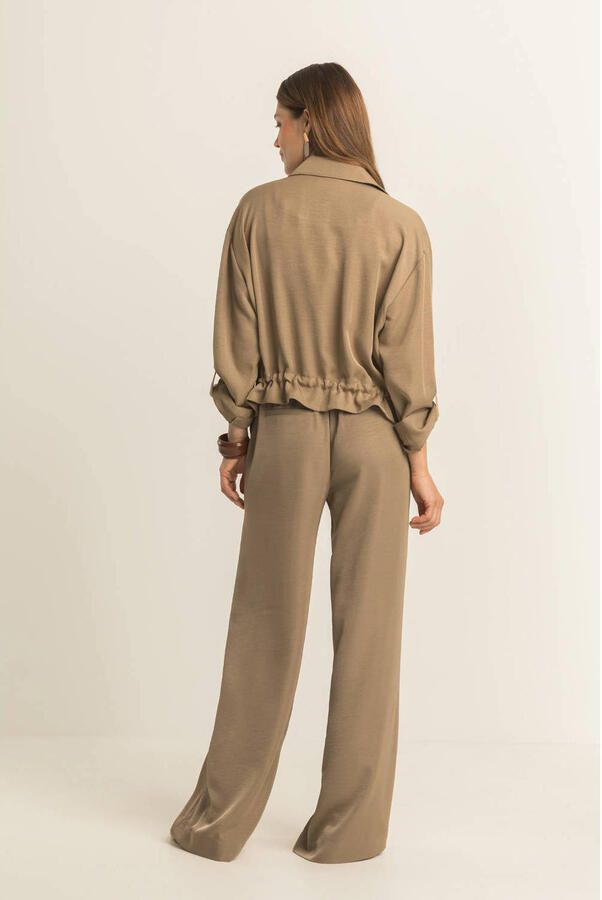 Expresso wide leg high waist broek grijsgroen gebreid - Foto 3